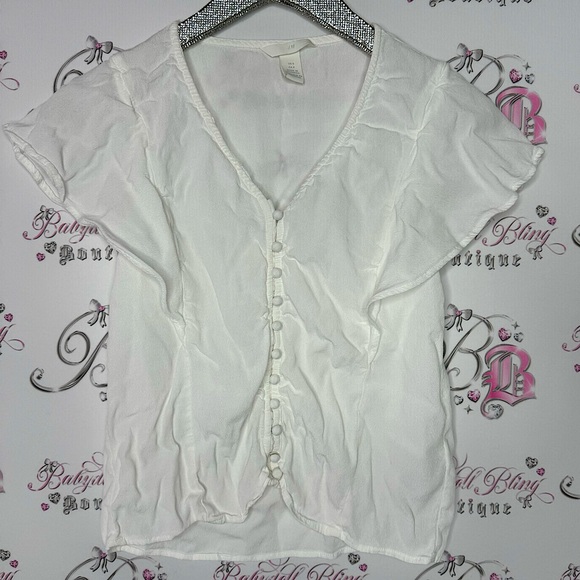 H&M Tops - H&M blouse white cream button down style linen type shirt top cute cottagecore